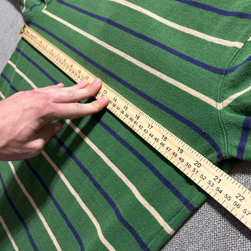 VTG Lands End Rugby Shirt Mens M Green Striped Long Sleeve Contrast Collar - Picture 7 of 9